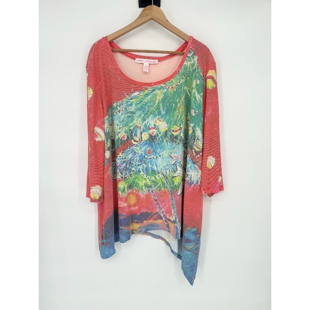 Leoma Lovegrove Top Womens XXXL Christmas Palm Tree‎ Artsy Holiday Beach Florida